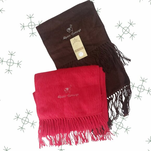 Alpaca Camargo Scarf Set of 2 NEW Peru Brown Red Quality Holiday Gift Warm Wool - Picture 12 of 12